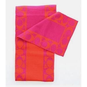 Coach Skinny Signature C Scarf Hot Pink Orange Merino Wool